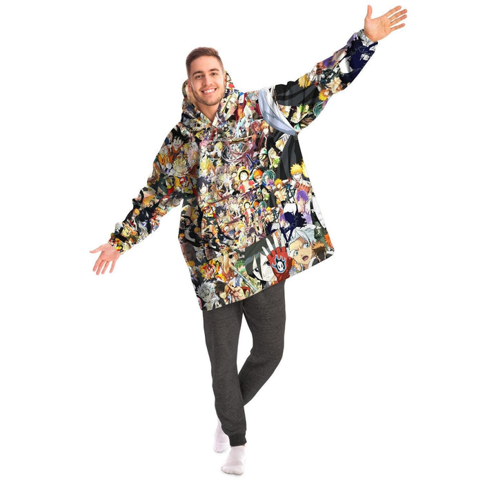 Anime Collage All Over Print Snug Hoodie - ONSIZE