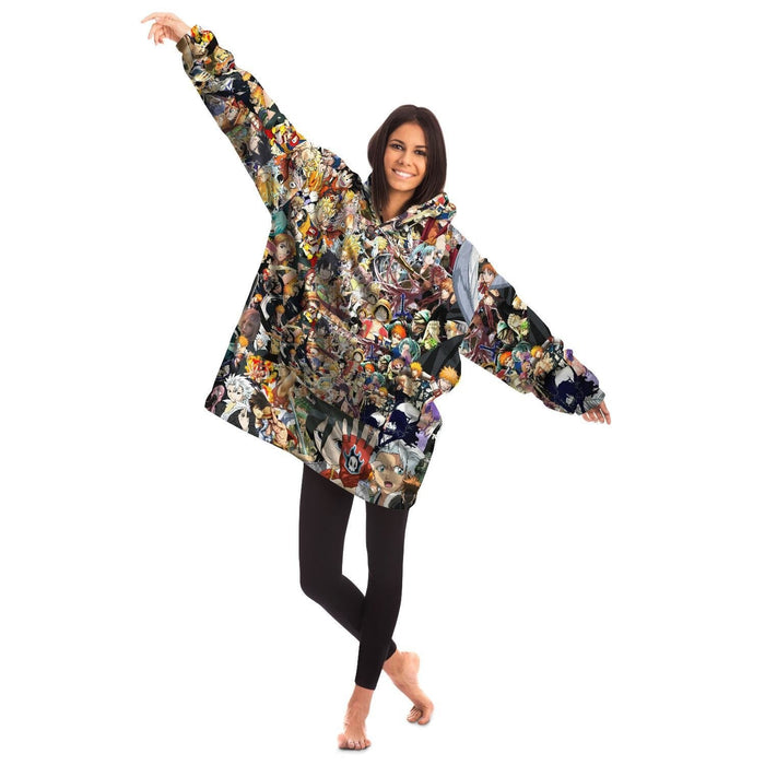 Anime Collage All Over Print Snug Hoodie - ONSIZE