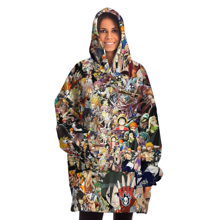 Anime Collage All Over Print Snug Hoodie - ONSIZE