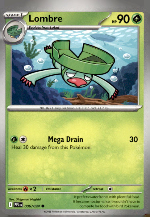 Lombre 006/094 Common Phantasmal Flames Pokemon Near Mint