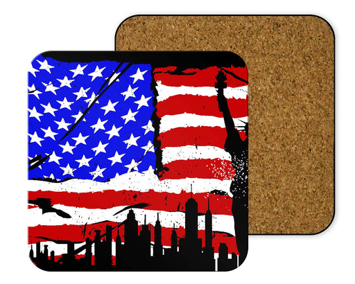 American Flag with Liberty Statue Coasters