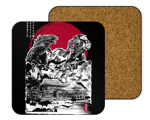 Attack On Japan Temple Black Coasters