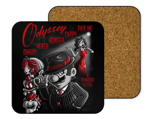 Mario Odyssey Noir Print2 Coasters
