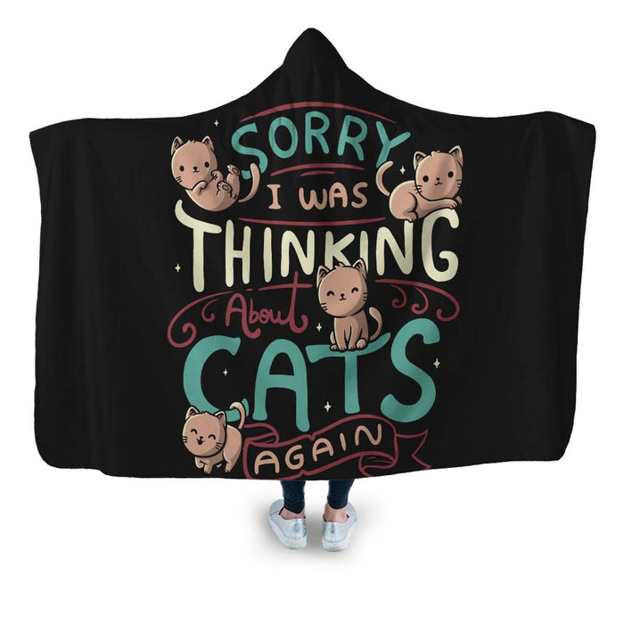 Thinking About Cats Hooded Blanket