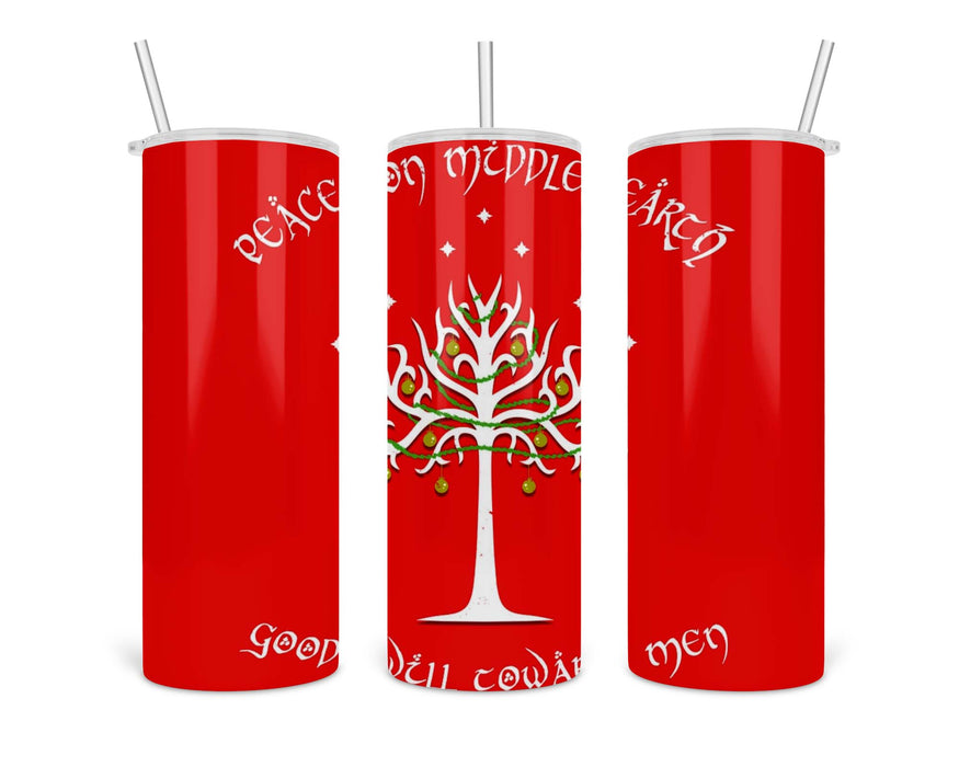 White Xmas Tree Of Gondor Double Insulated Stainless Steel Tumbler