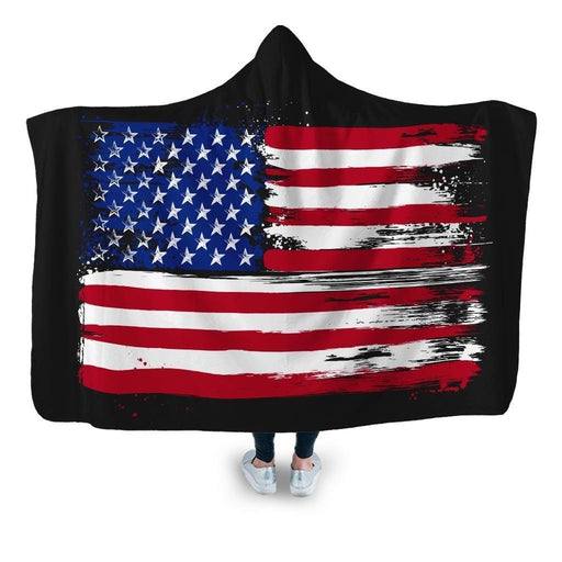 American Flag Hooded Blanket - Adult / Premium Sherpa