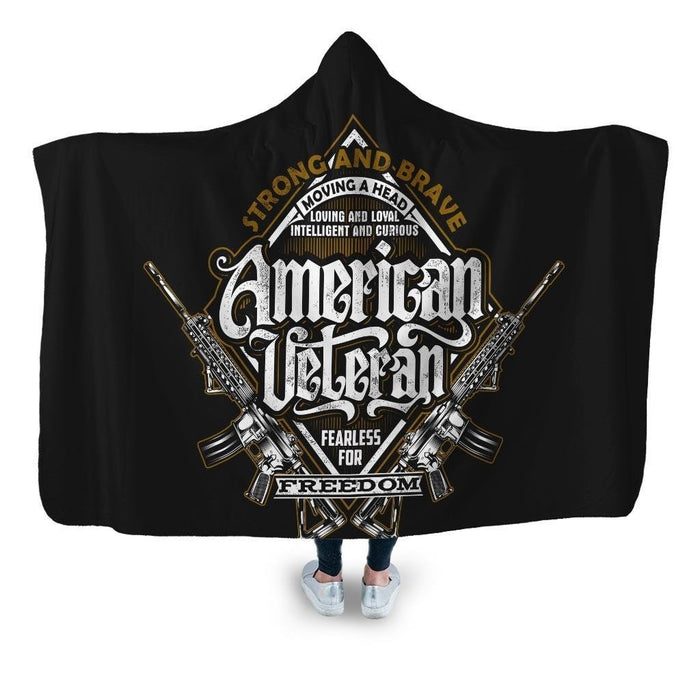 American Veteran Hooded Blanket - Adult / Premium Sherpa