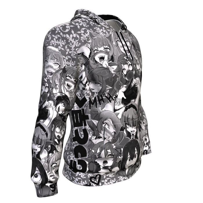 Anime Ahegao Black and White All Over Print Hoodie