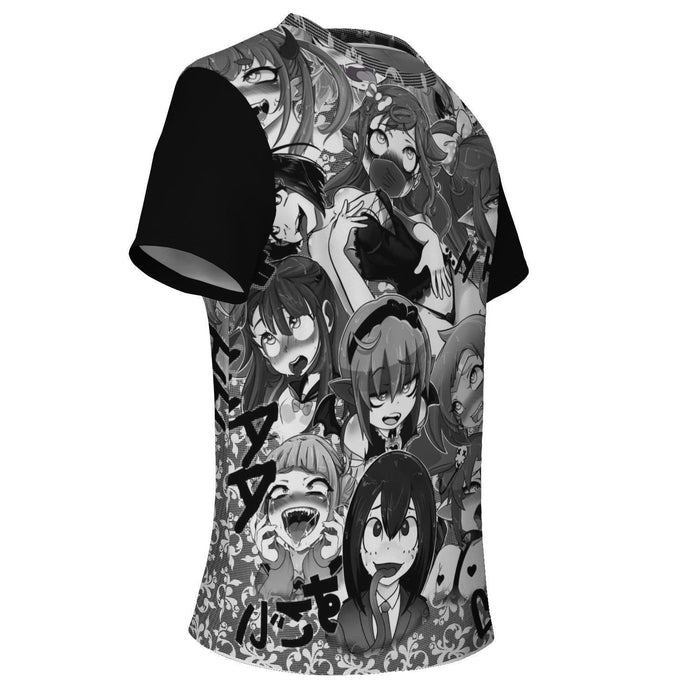 Anime Ahegao Black and White All Over Print Unisex T-Shirt