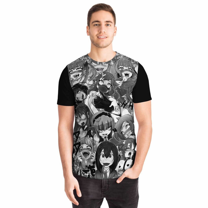 Anime Ahegao Black and White All Over Print Unisex T-Shirt