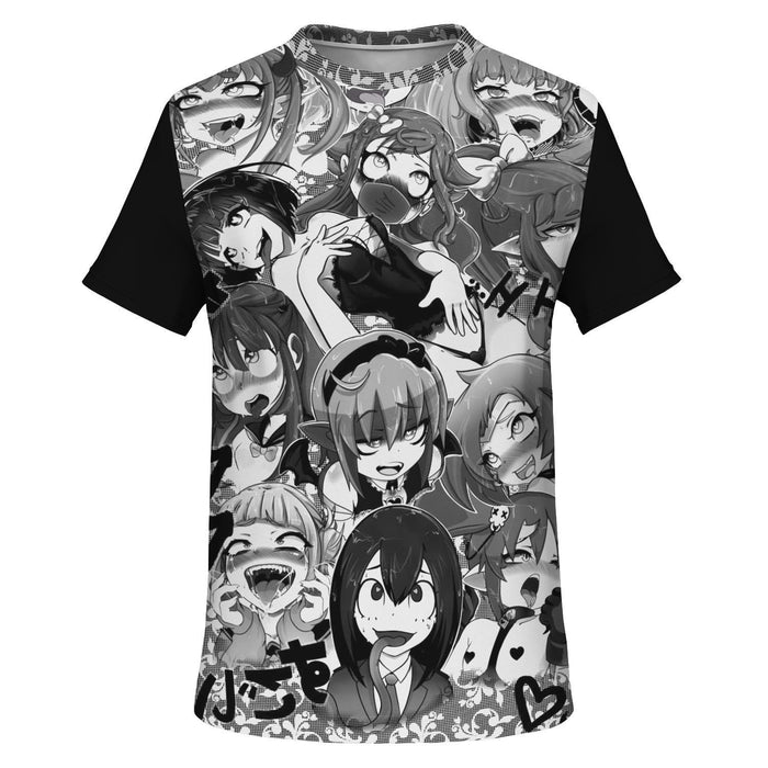 Anime Ahegao Black and White All Over Print Unisex T-Shirt - XS