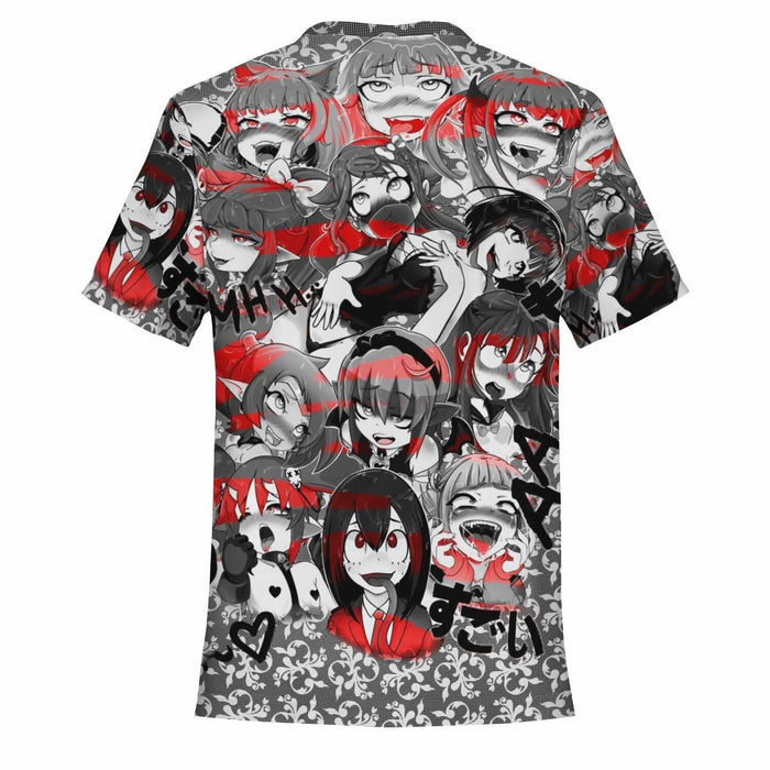 Anime Ahegao Red and Black All Over Print T-Shirt - T-shirt