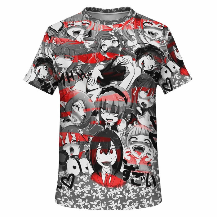 Anime Ahegao Red and Black All Over Print T-Shirt - XS
