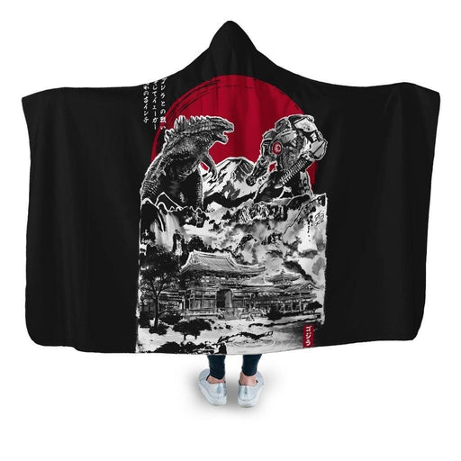 Attack On Japan Temple Black Hooded Blanket - Adult / Premium Sherpa