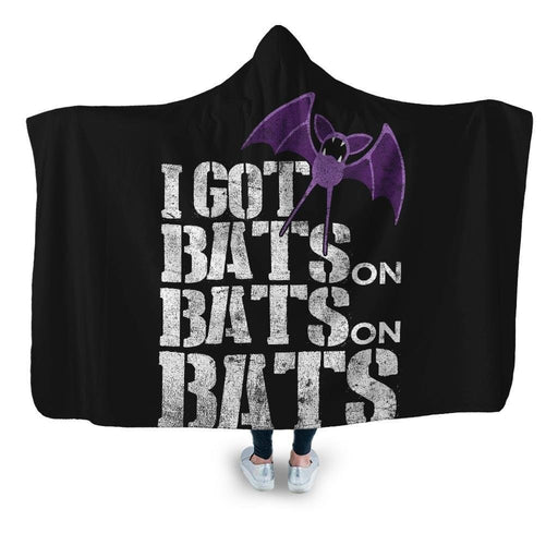 Bats On Print Black Hooded Blanket - Adult / Premium Sherpa
