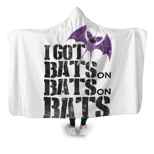 Bats On Print White Hooded Blanket - Adult / Premium Sherpa
