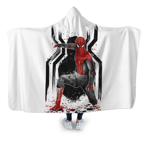 Black And Red Spider Suit Hooded Blanket - Adult / Premium Sherpa