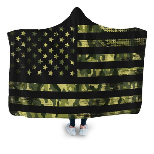 Camo Flag Hooded Blanket - Adult / Premium Sherpa