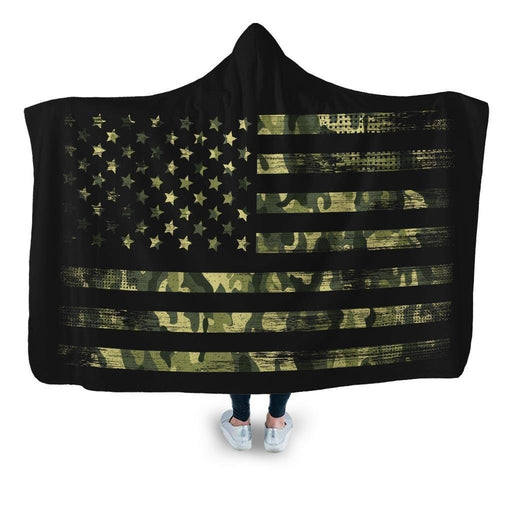 Camo Flag V2 Hooded Blanket - Adult / Premium Sherpa