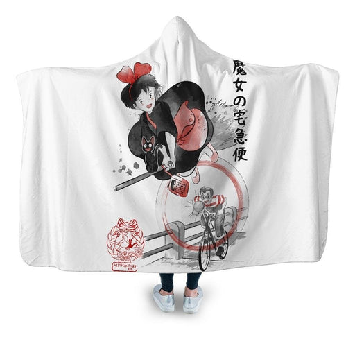 Delivery Service Sumi E Hooded Blanket - Adult / Premium Sherpa