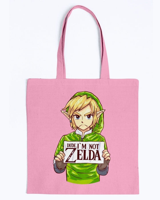 Dude I’m Not Zelda Canvas Tote - Pink / M
