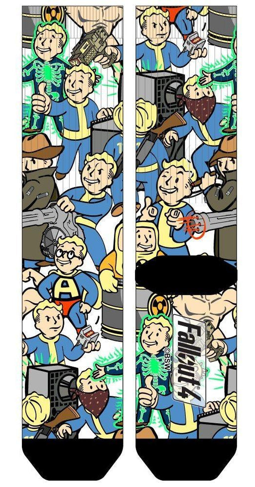 Fallout Vault Boy Collage All Over Print Crew Socks - One Size / Blue