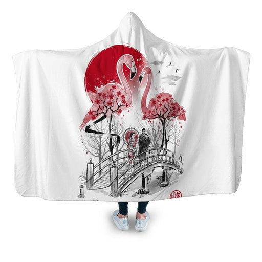 Flamingo Garden Hooded Blanket - Adult / Premium Sherpa