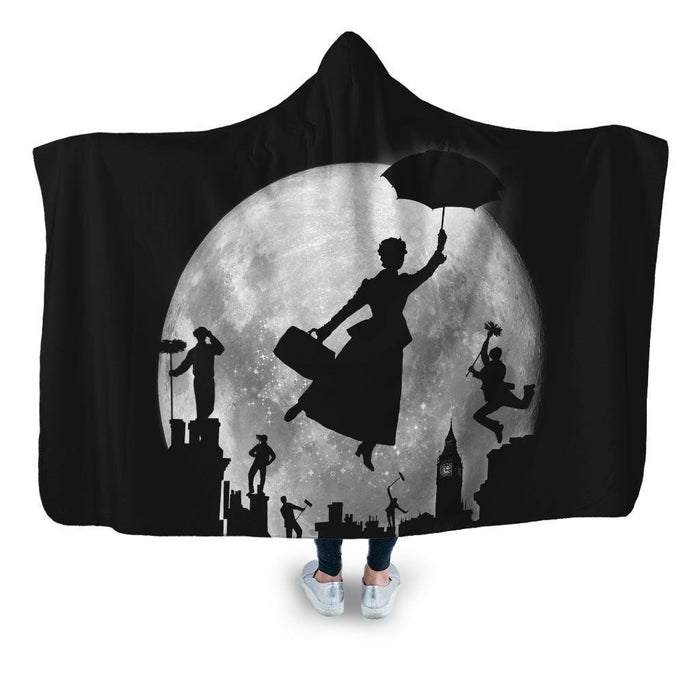 Full Moon Over London Rooftops Hooded Blanket - Adult / Premium Sherpa