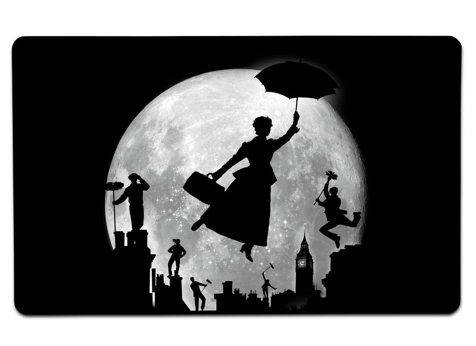 Full Moon Over London Rooftops Large Mouse Pad