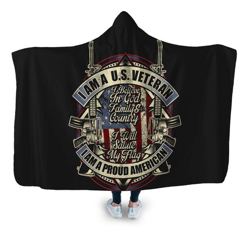 I Am A U. S. Veteran Proud American 2 Hooded Blanket - Adult / Premium Sherpa