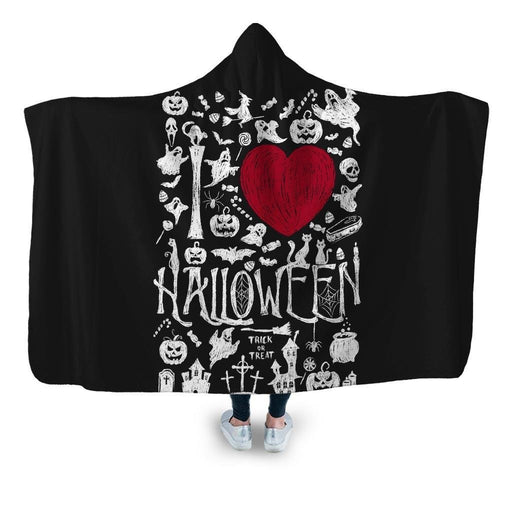 I Love Halloween Hooded Blanket - Adult / Premium Sherpa