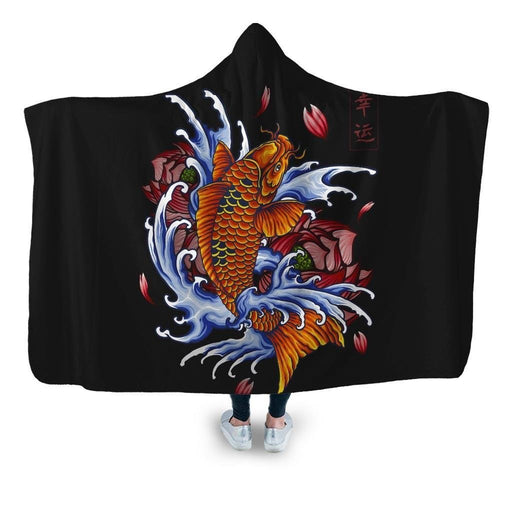 Japanese Koi Tattoo Hooded Blanket - Adult / Premium Sherpa