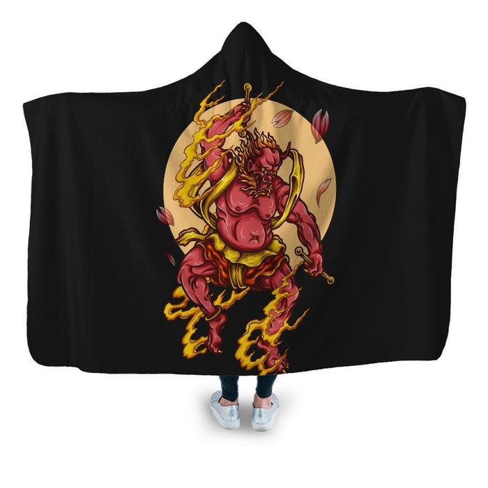 Japanese Red Oni Tattoo Hooded Blanket - Adult / Premium Sherpa