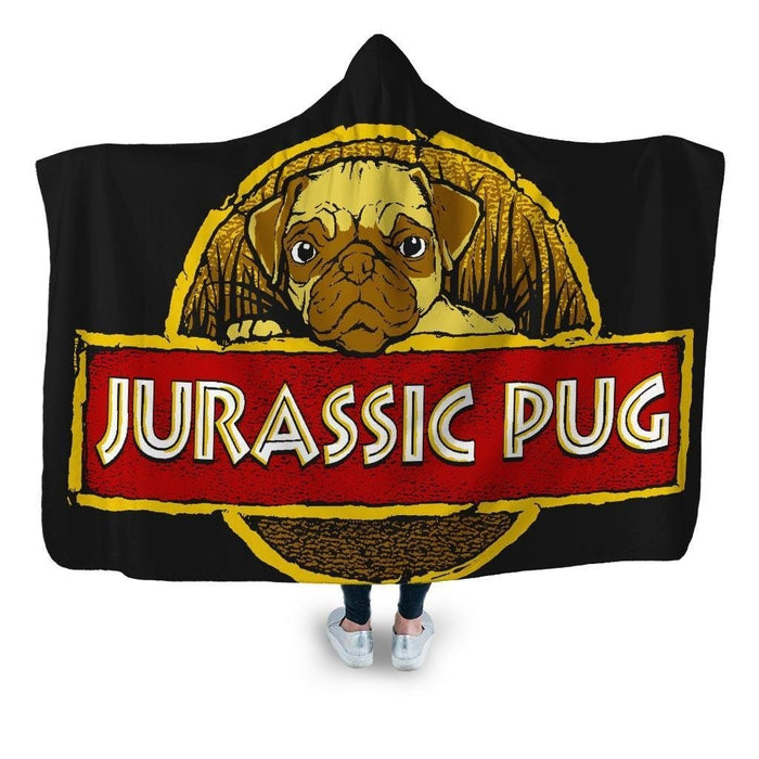 Jurassic pug Ondark Hooded Blanket - Adult / Premium Sherpa