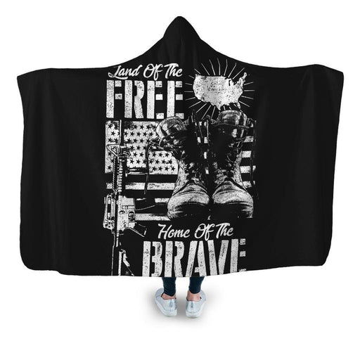 Land Of The Free Home Brave Bw Hooded Blanket - Adult / Premium Sherpa