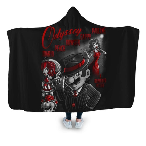 Mario Odyssey Noir Print2 Hooded Blanket - Adult / Premium Sherpa