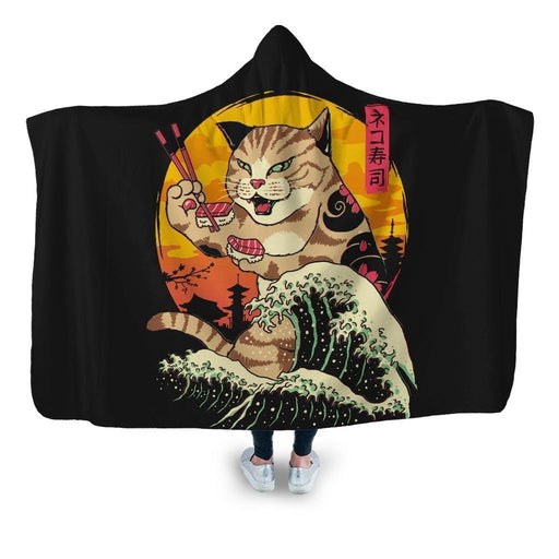Neko Sushi Wave Hooded Blanket - Adult / Premium Sherpa