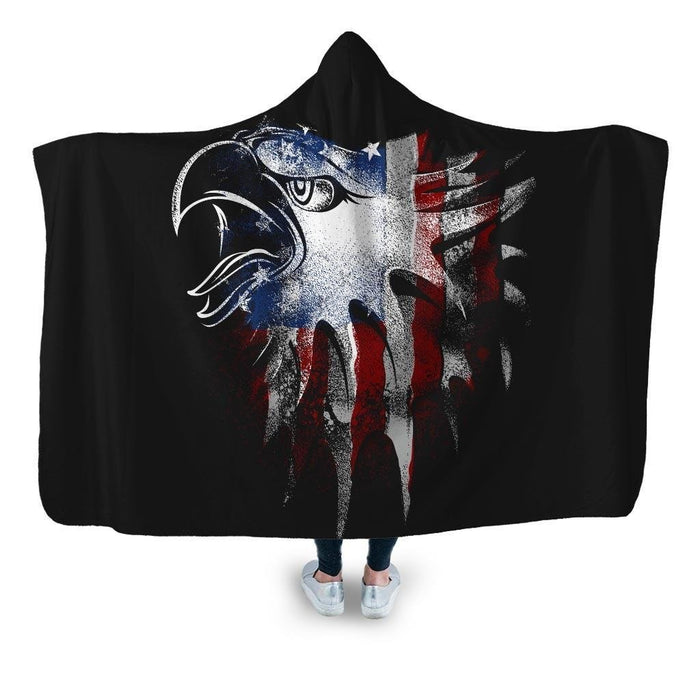 Overlay Eagle Flag Hooded Blanket - Adult / Premium Sherpa