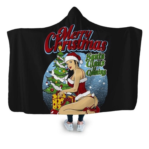 Pin Up Santa Hooded Blanket - Adult / Premium Sherpa