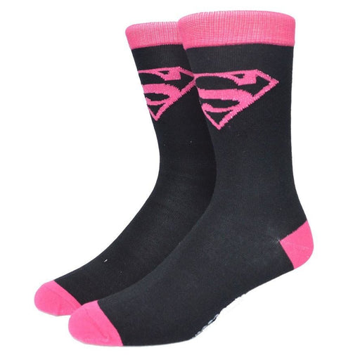 Pink Superman Logo Knitted Crew Socks Premium DC Comics Picture