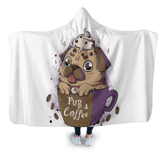 Pug Of Coffee Hooded Blanket - Adult / Premium Sherpa