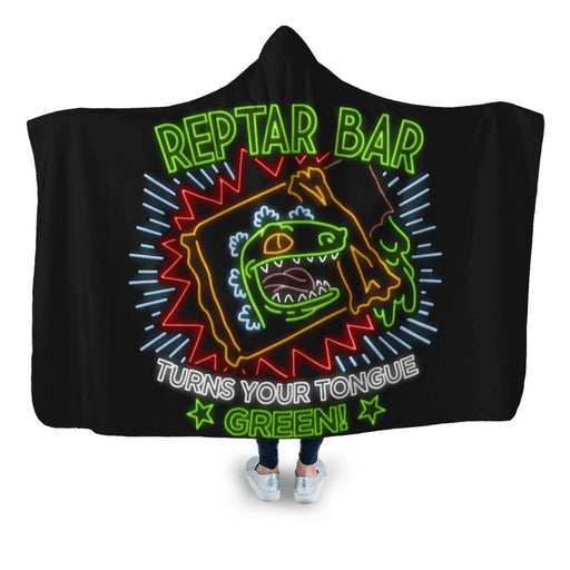 Reptar Bar Neon Logo 2 Hooded Blanket - Adult / Premium Sherpa