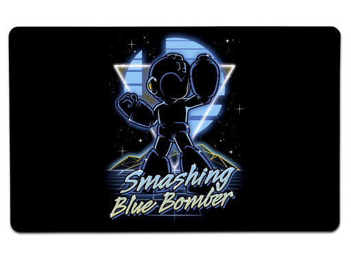 Retro Smashing Blue Bomber Large Mouse Pad