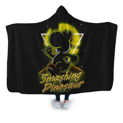 Retro Smashing Dinosaur Hooded Blanket - Adult / Premium Sherpa