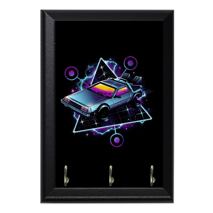Retro Wave Time Machine Wall Plaque Key Holder - 8 x 6 / Yes
