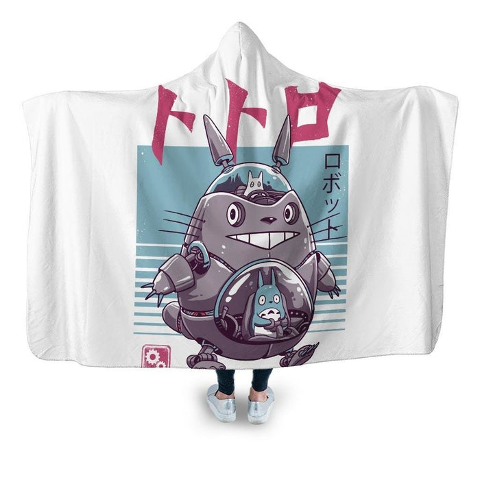 Robot Neighbor White Hooded Blanket - Adult / Premium Sherpa