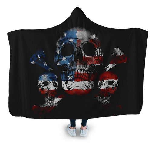 Skull In Flag Hooded Blanket - Adult / Premium Sherpa