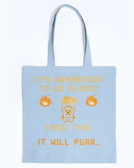 Take This It Will Purr Canvas Tote - Light Blue / M
