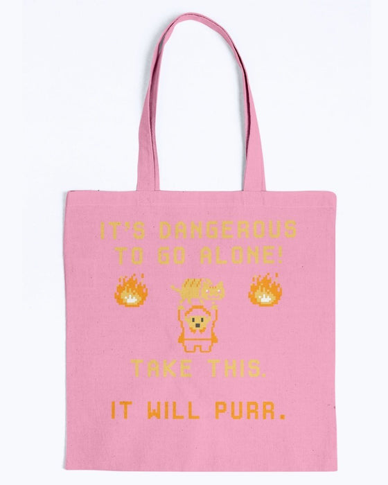 Take This It Will Purr Canvas Tote - Pink / M