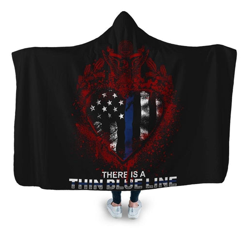 Thin Blue Line In My Heart Hooded Blanket - Adult / Premium Sherpa